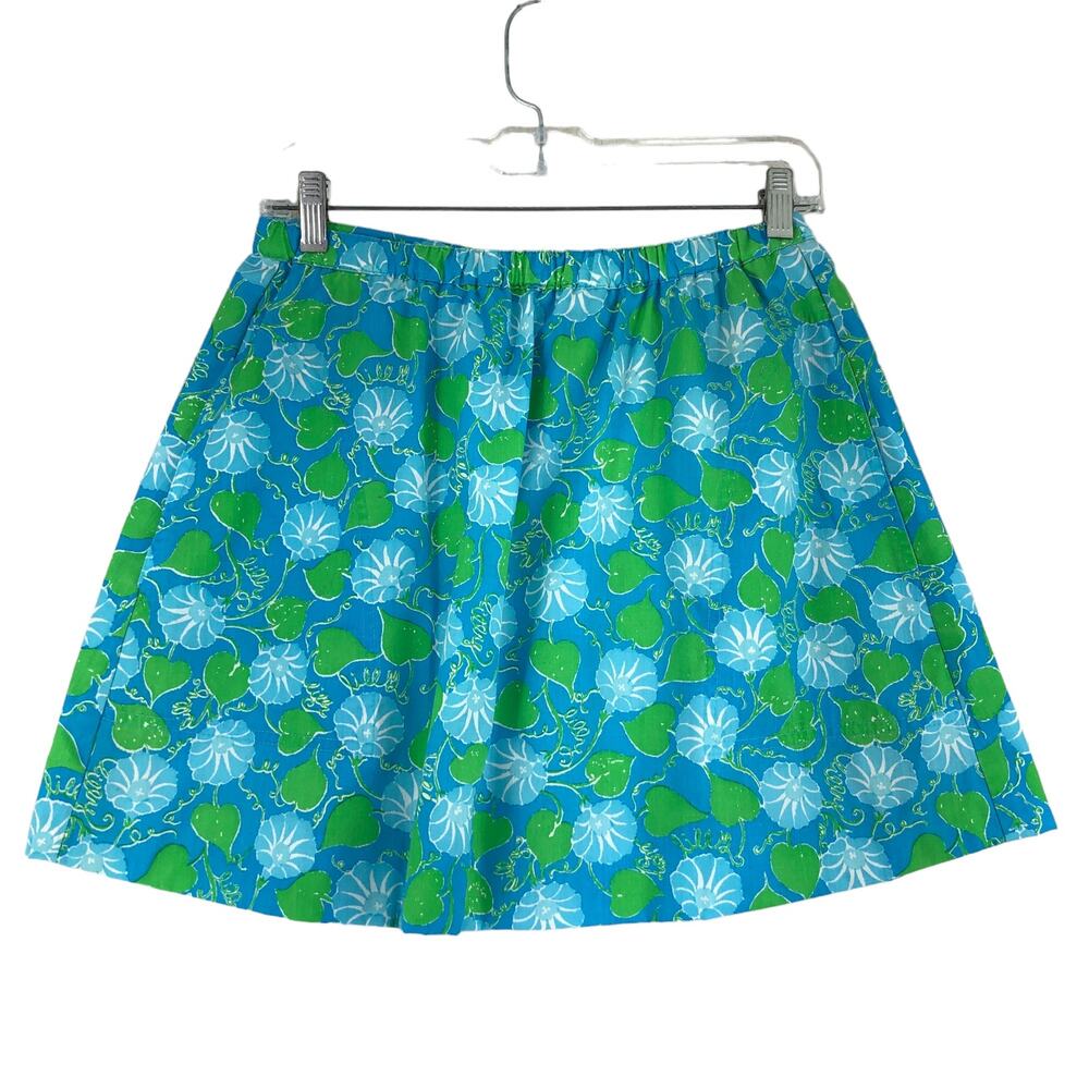 Vintage Lilly Pulitzer Womens Size L Skirt The Lilly Green Blue Floral Print 60s